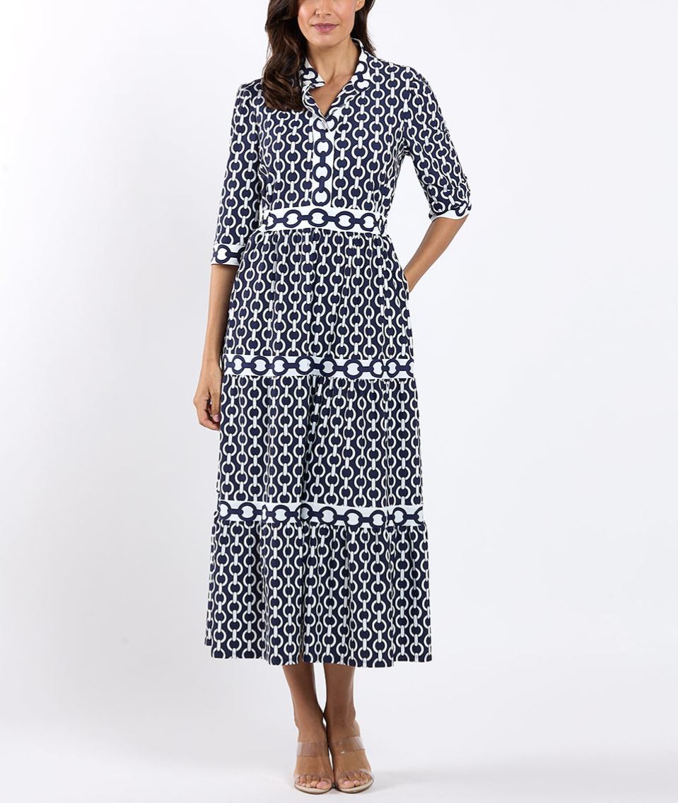 Chain Print 3/4 Sleeve Maxi Dress
