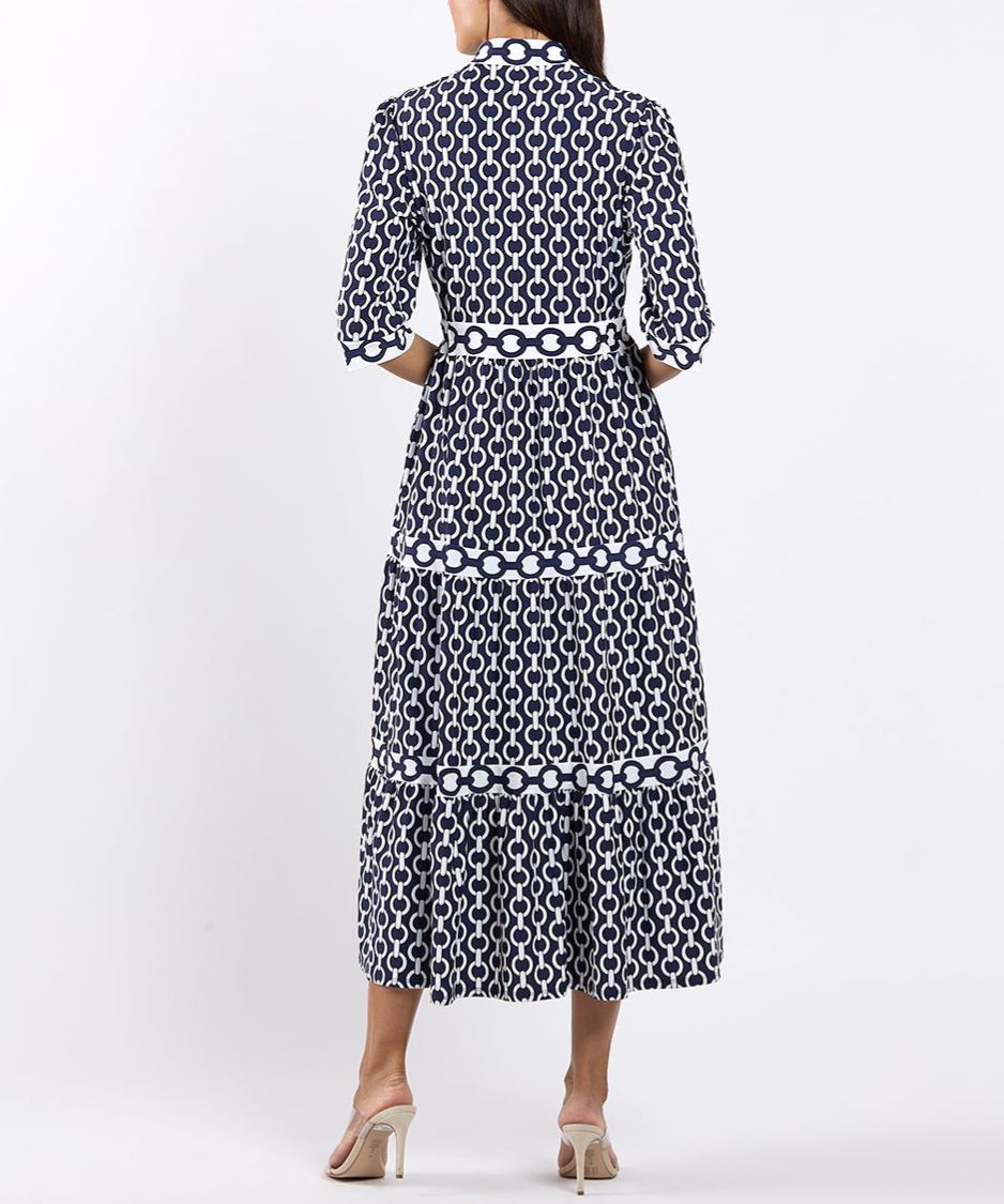 Chain Print 3/4 Sleeve Maxi Dress
