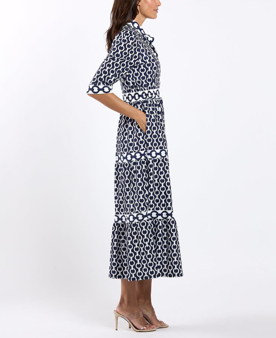 Chain Print 3/4 Sleeve Maxi Dress