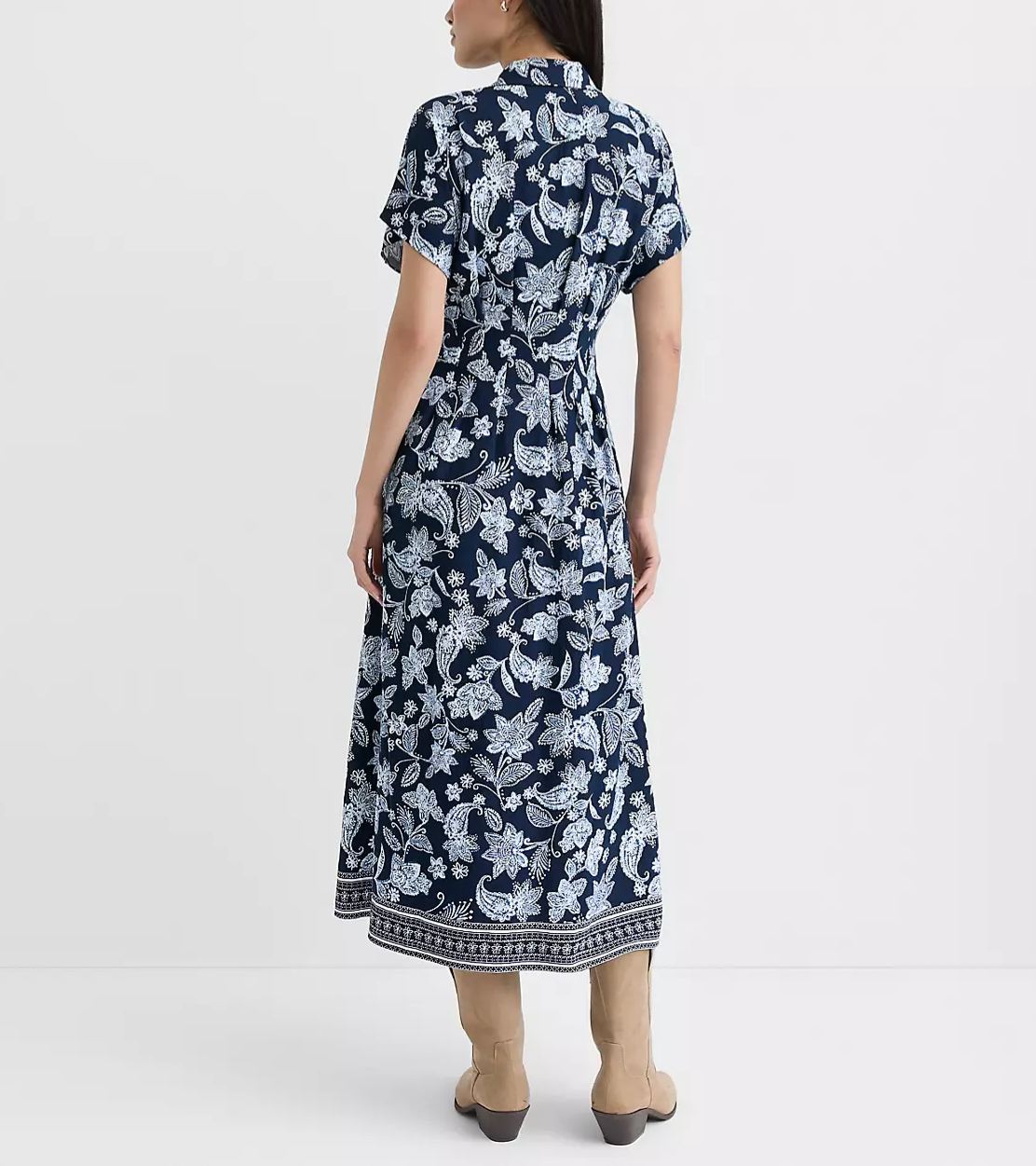 Paisley Pleated Pocket Midi Shirtdress
