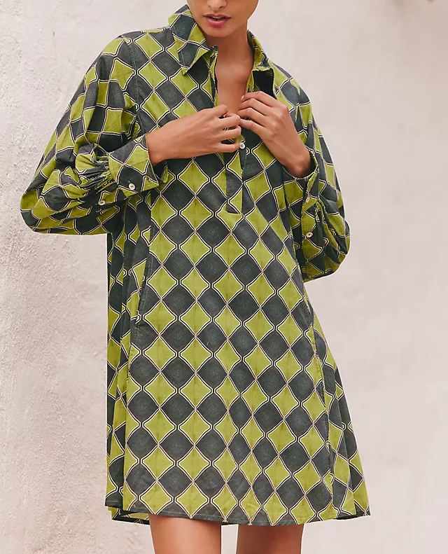 Long-Sleeve Mini Shirtdress