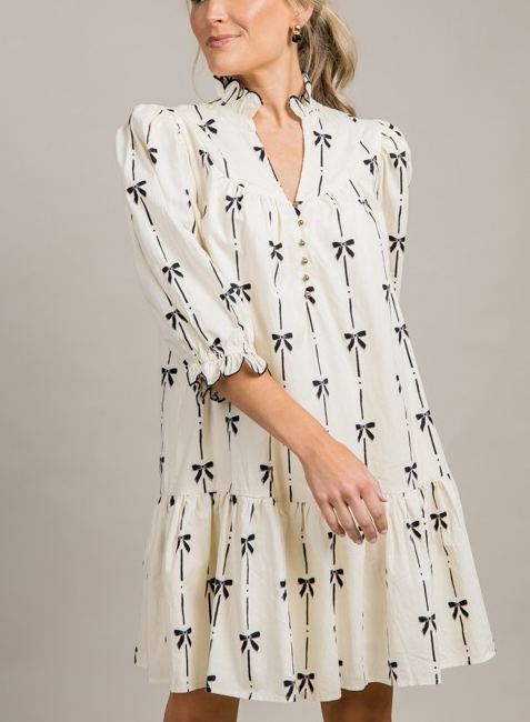 Bow Print Ruffle Dress