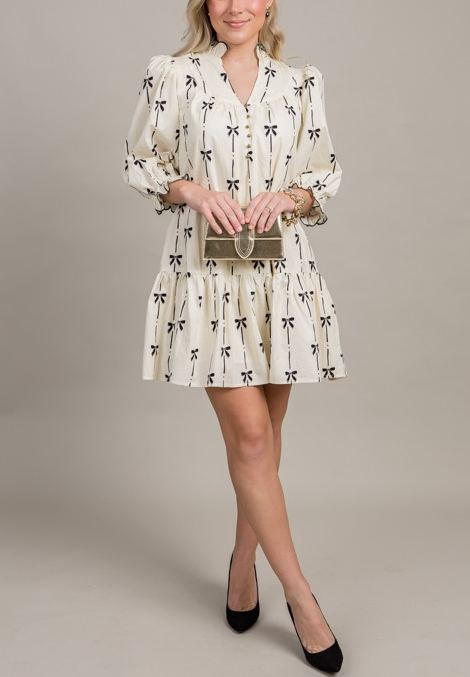 Bow Print Ruffle Dress