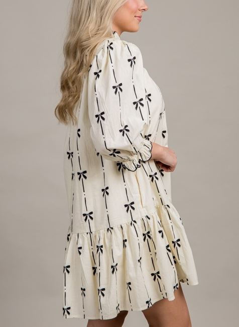 Bow Print Ruffle Dress