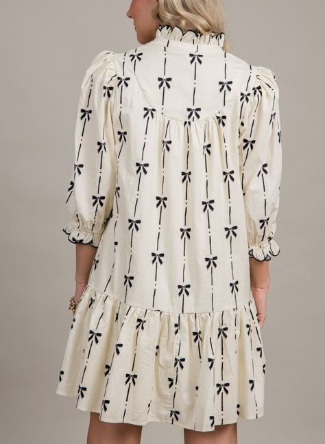 Bow Print Ruffle Dress