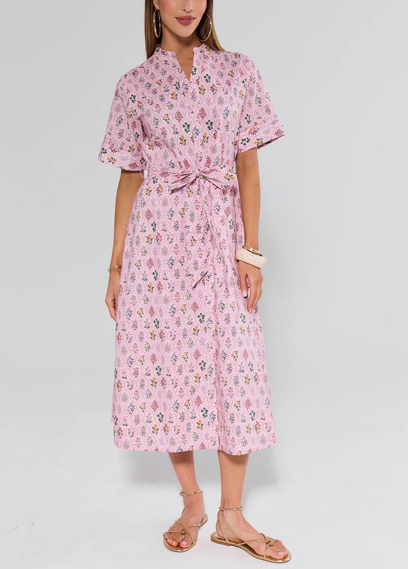 Pink Floral Midi Dress