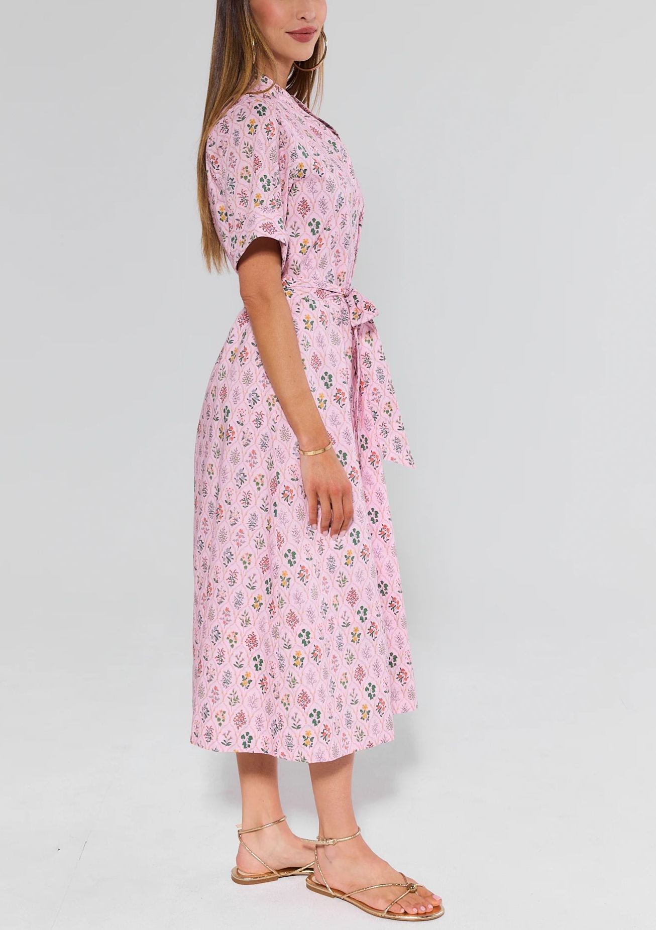 Pink Floral Midi Dress