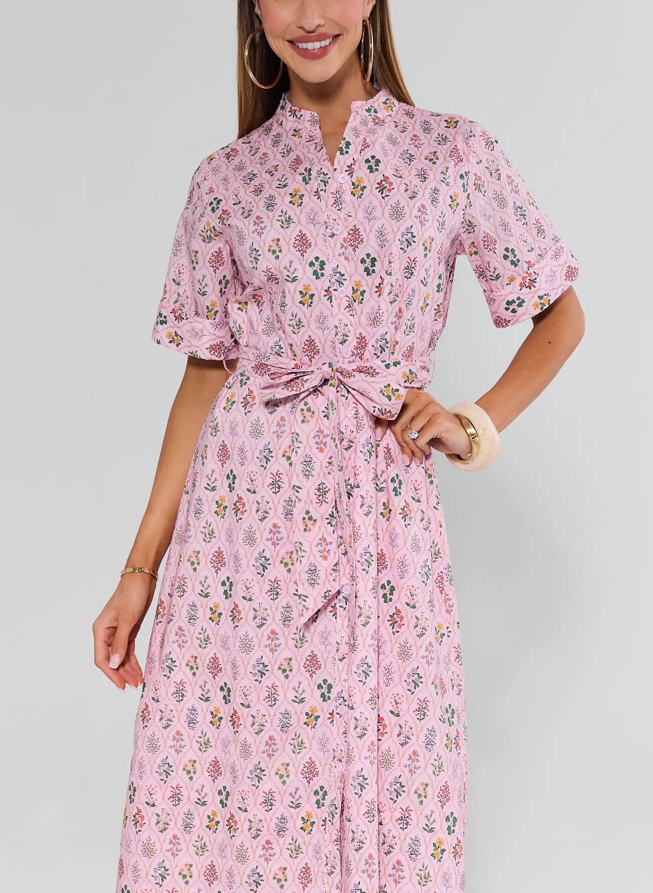 Pink Floral Midi Dress