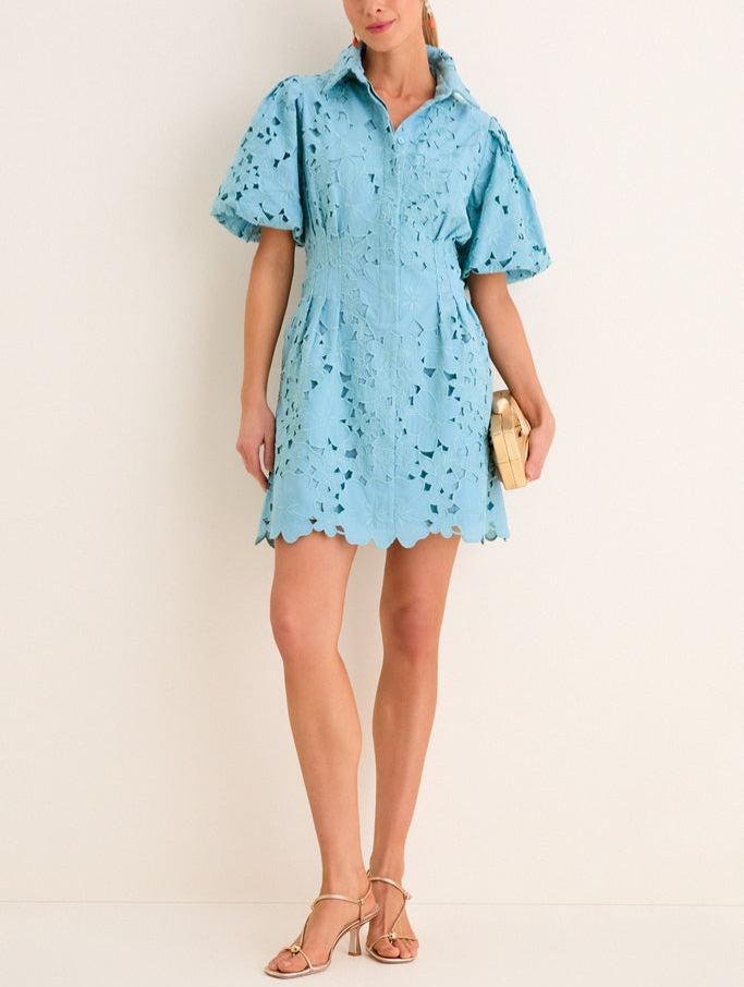 Cameo Blue Eyelet Mini Delaney Dress
