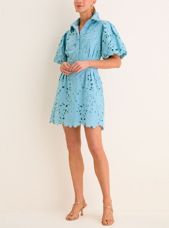 Cameo Blue Eyelet Mini Delaney Dress