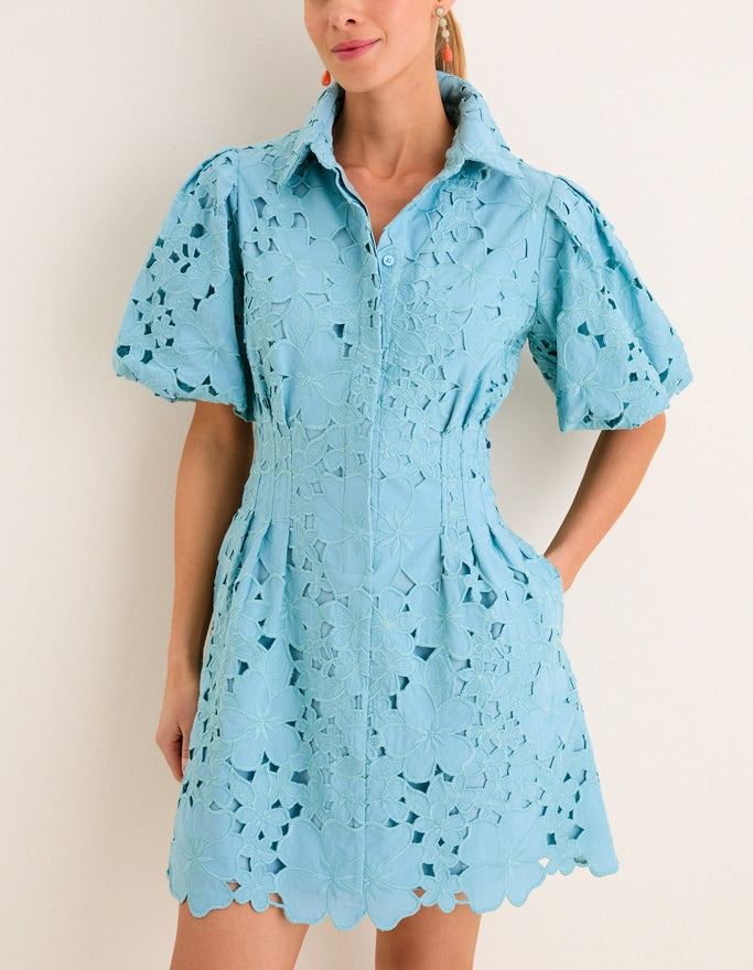 Cameo Blue Eyelet Mini Delaney Dress