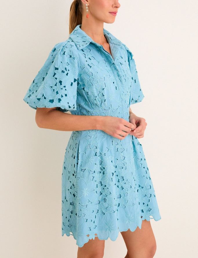 Cameo Blue Eyelet Mini Delaney Dress