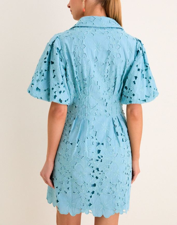 Cameo Blue Eyelet Mini Delaney Dress