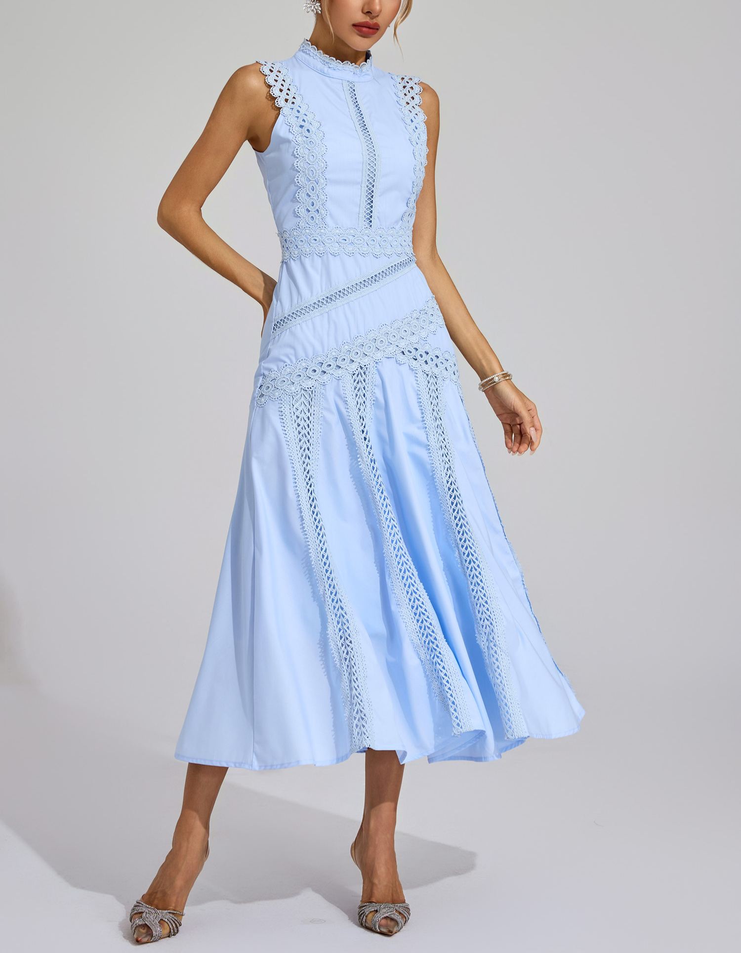 Susanna Blue Sleeveless Lace Dress