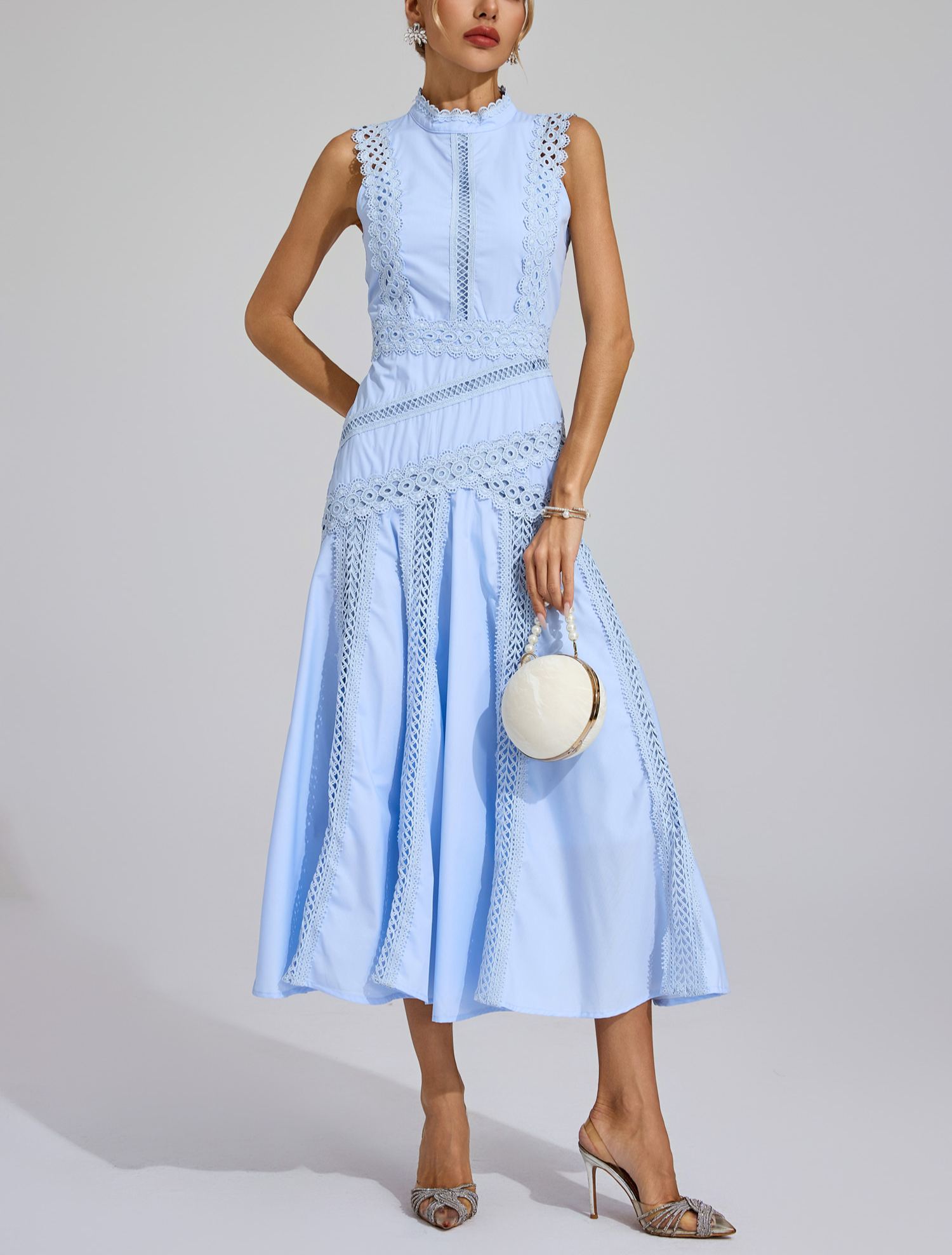 Susanna Blue Sleeveless Lace Dress
