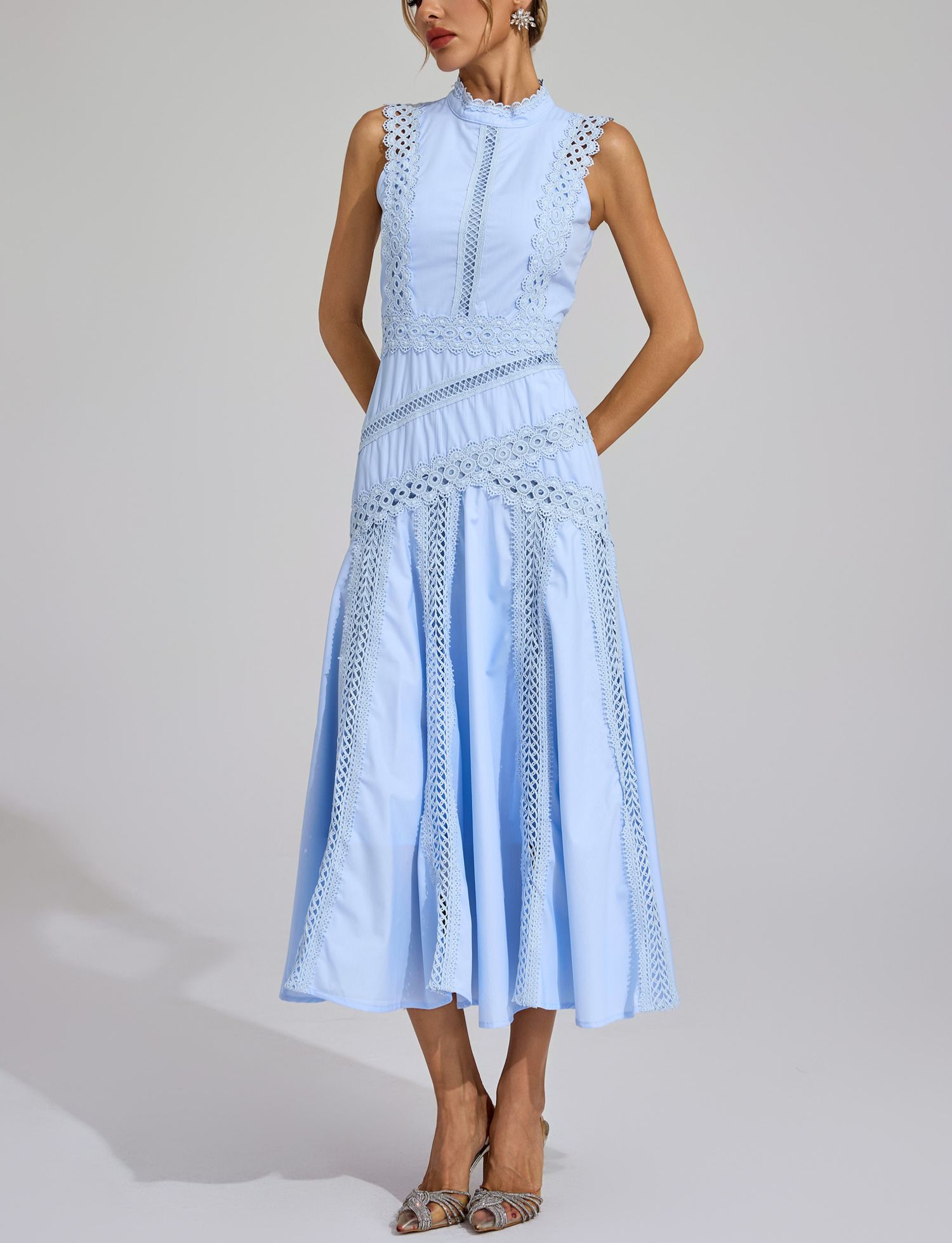 Susanna Blue Sleeveless Lace Dress