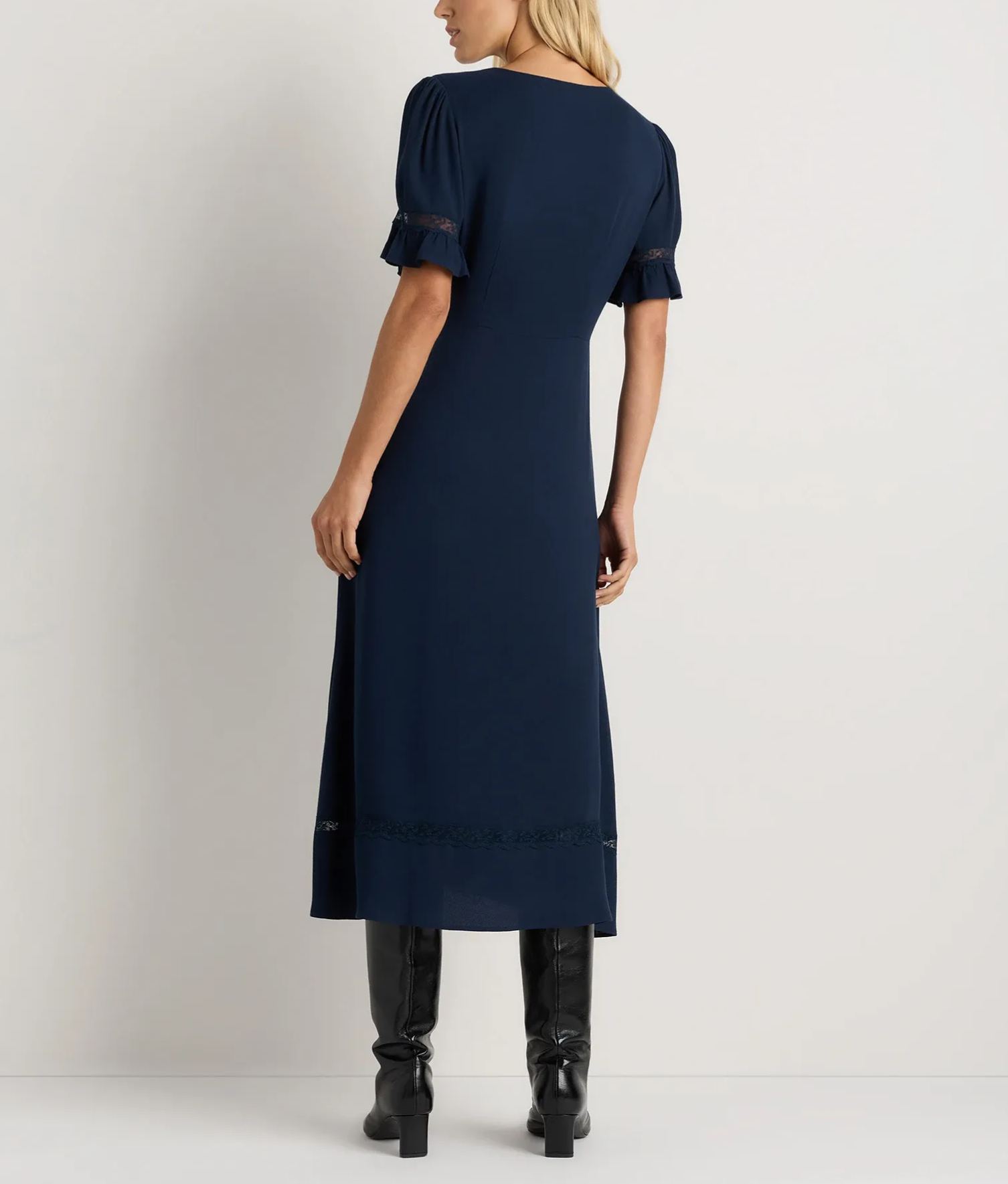 Lightweight Crepe Lace Inset Midi Dress