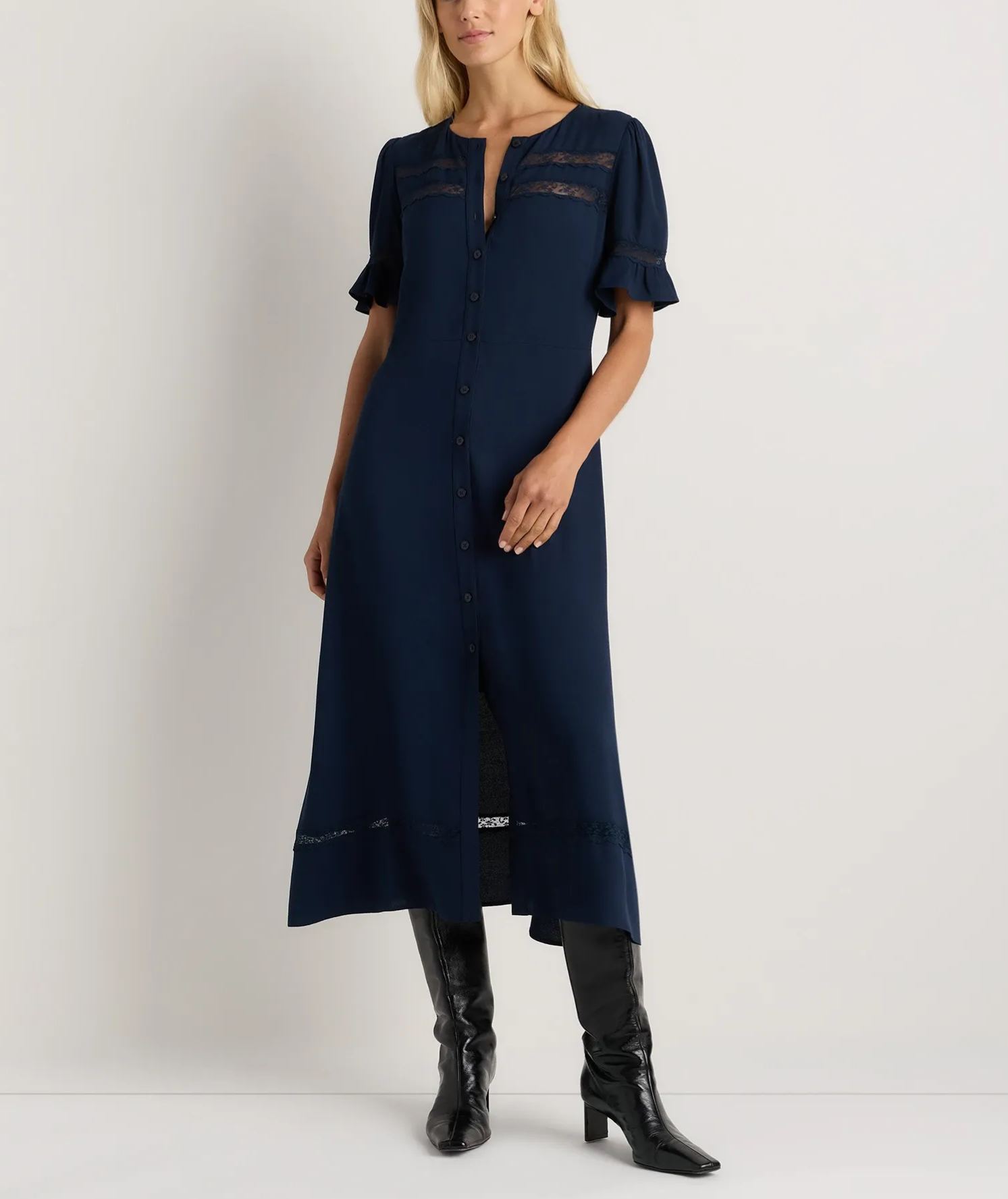 Lightweight Crepe Lace Inset Midi Dress