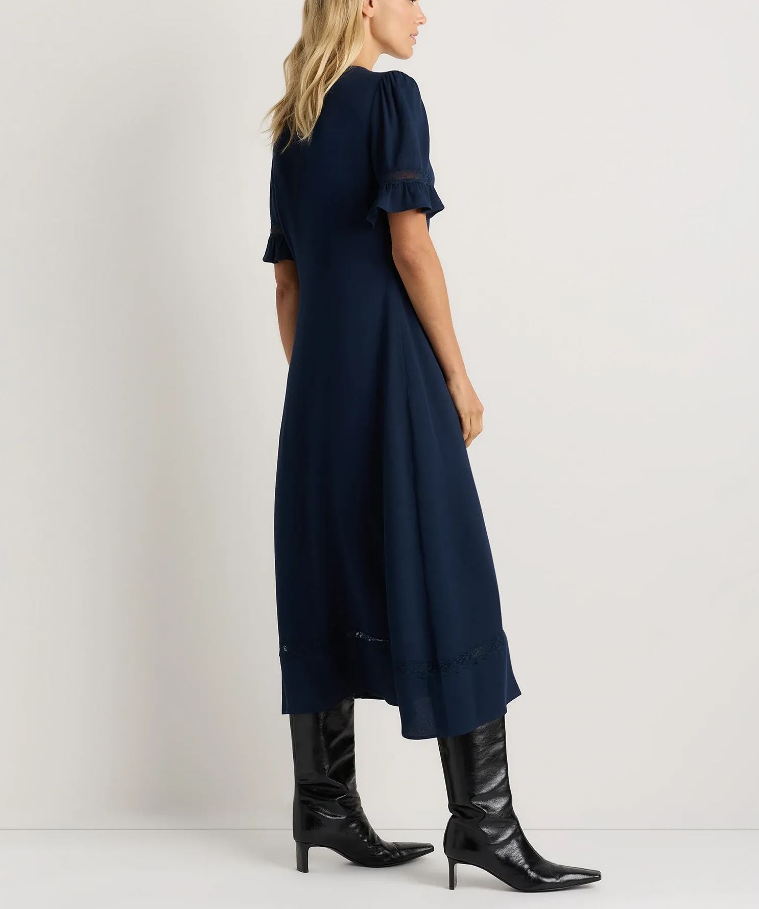 Lightweight Crepe Lace Inset Midi Dress