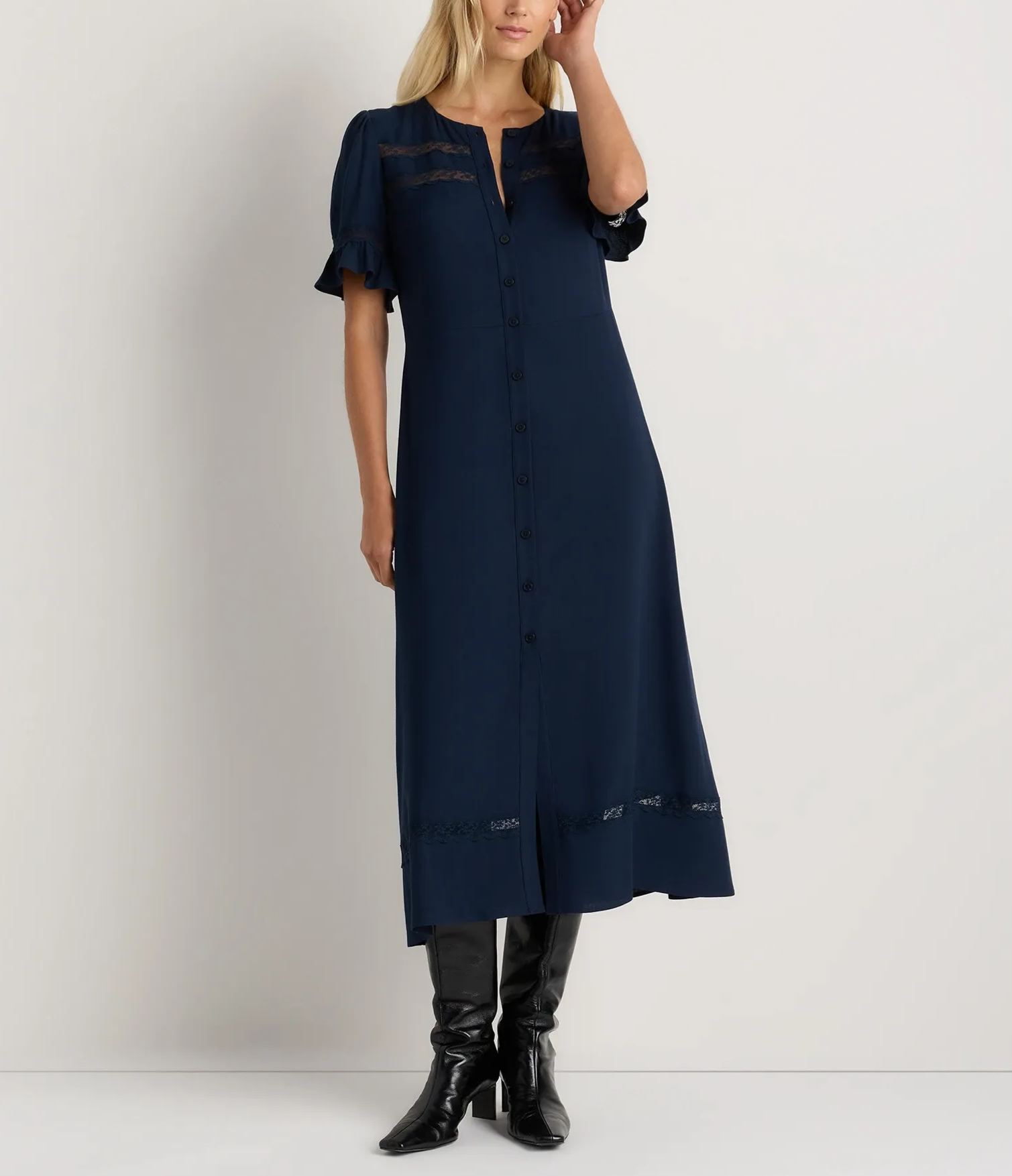Lightweight Crepe Lace Inset Midi Dress