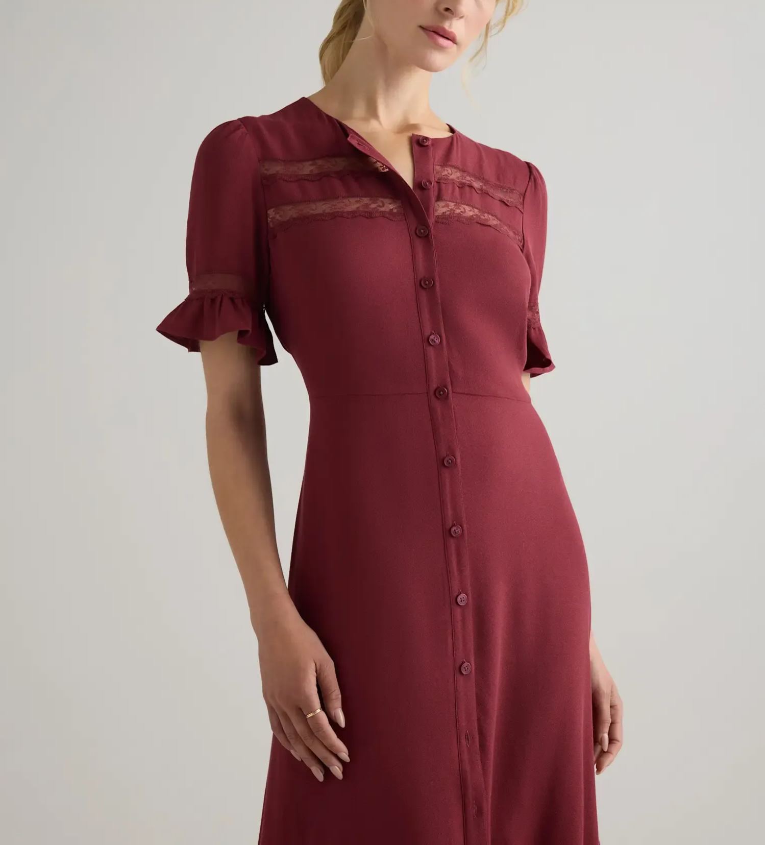 Lightweight Crepe Lace Inset Midi Dress