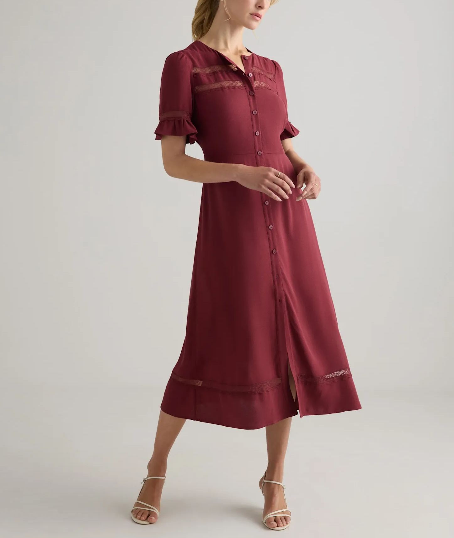 Lightweight Crepe Lace Inset Midi Dress