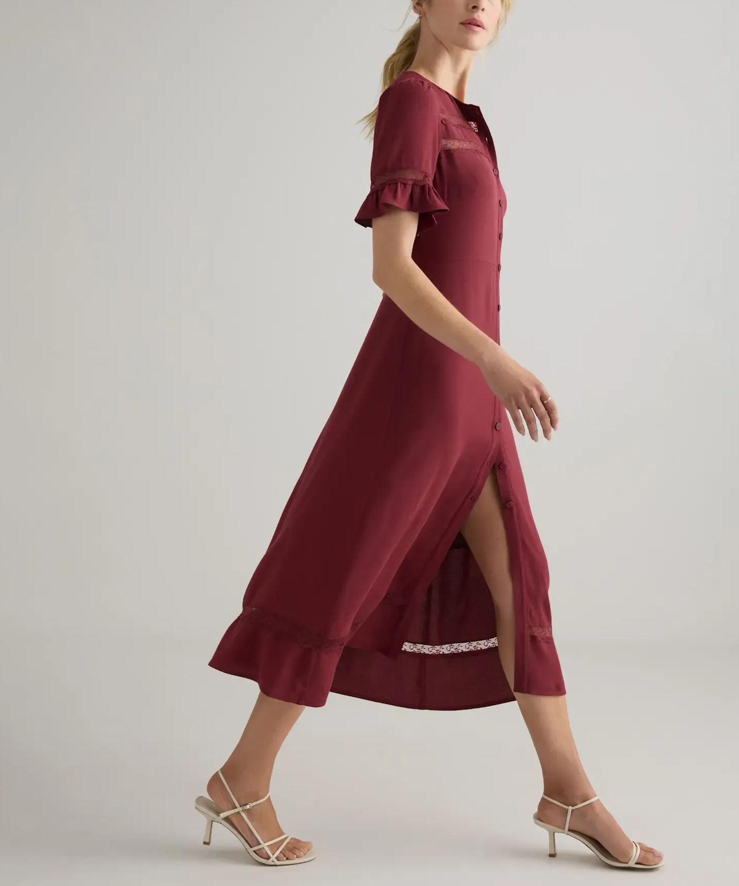 Lightweight Crepe Lace Inset Midi Dress