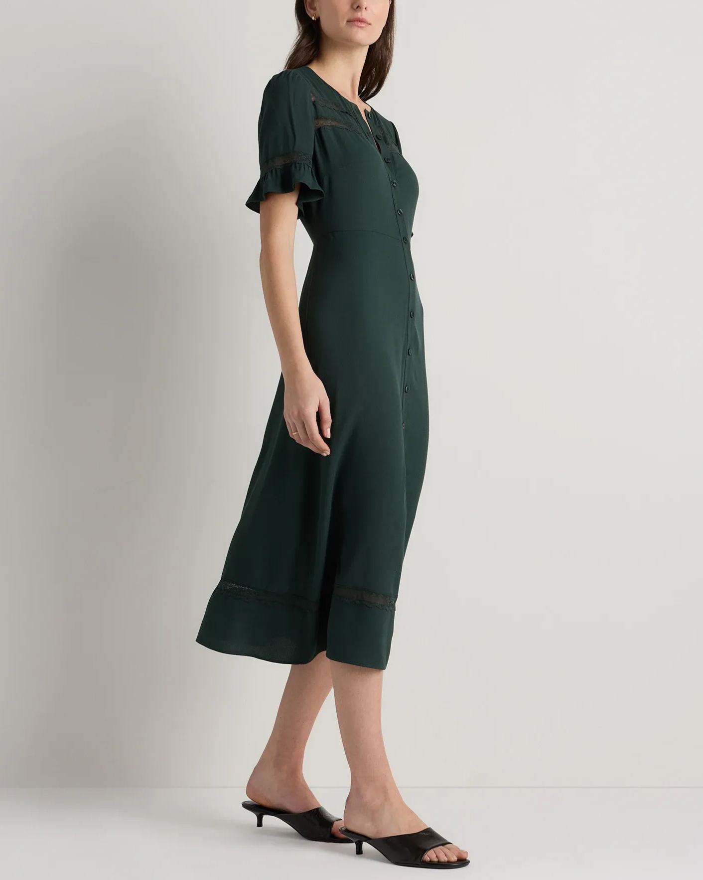 Lightweight Crepe Lace Inset Midi Dress