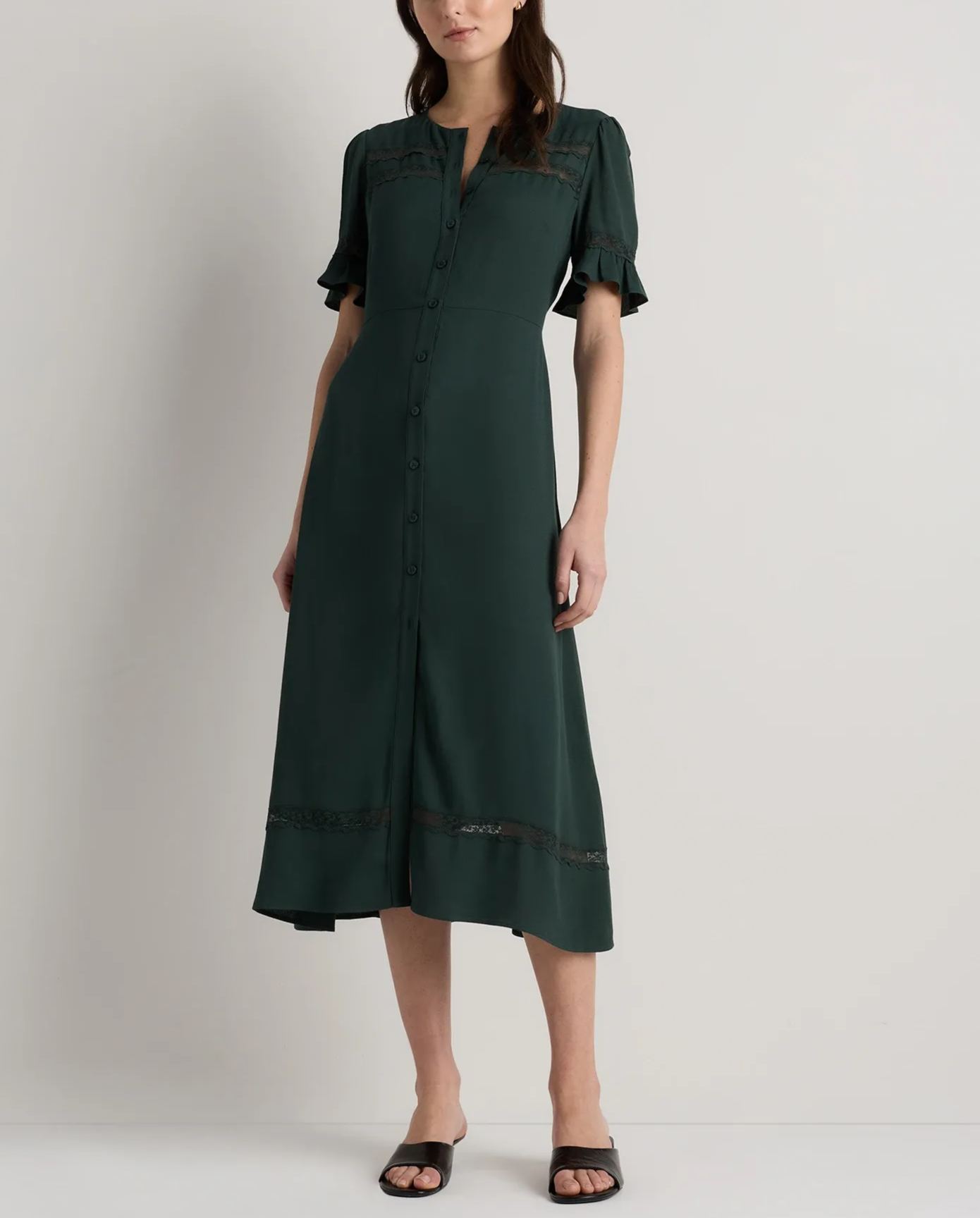 Lightweight Crepe Lace Inset Midi Dress