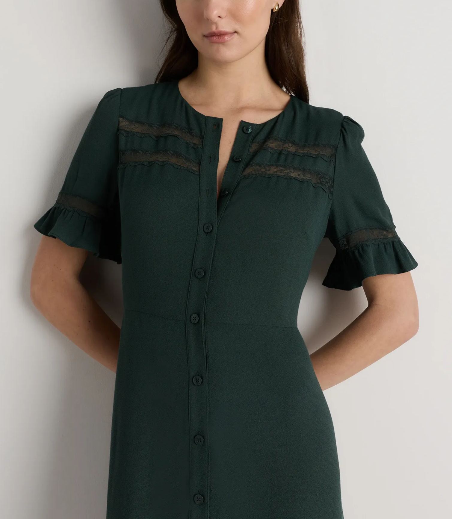 Lightweight Crepe Lace Inset Midi Dress