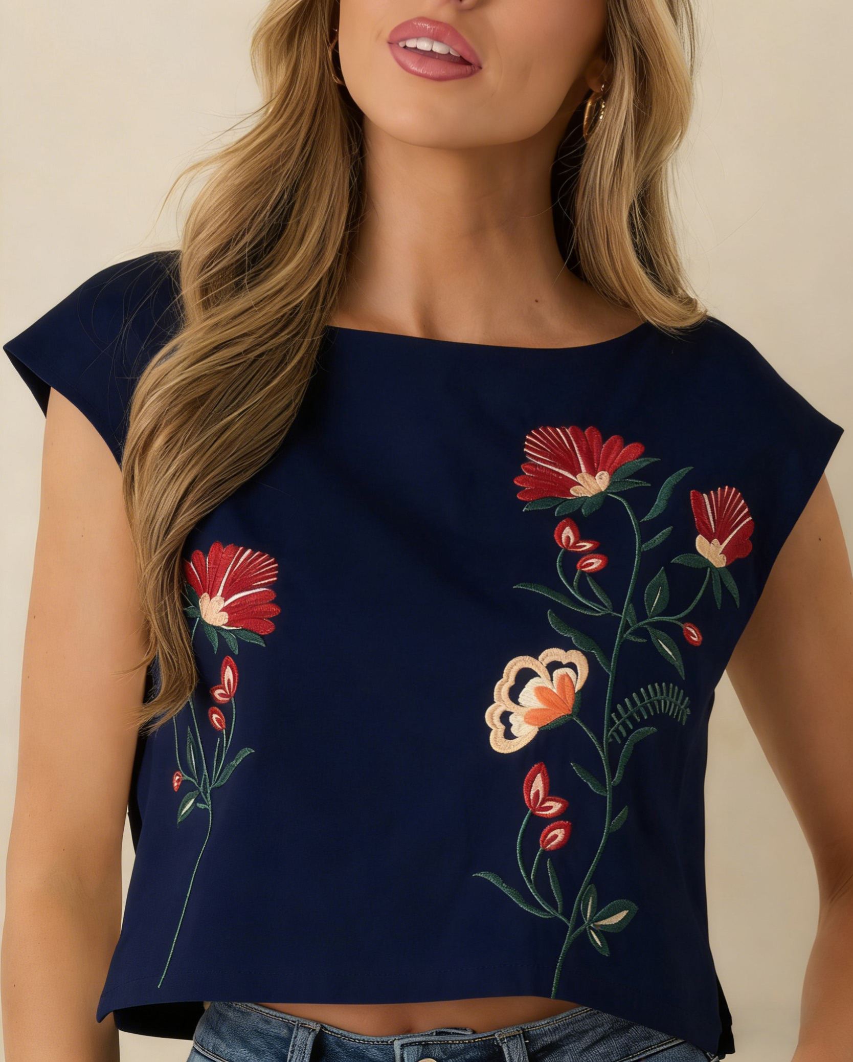 Floral Embroidered Crop Top & Midi Skirt Set