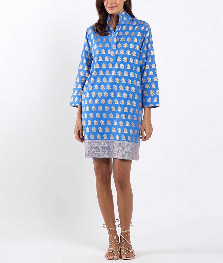 Royal Blue Gold Print Tunic Helen Dress
