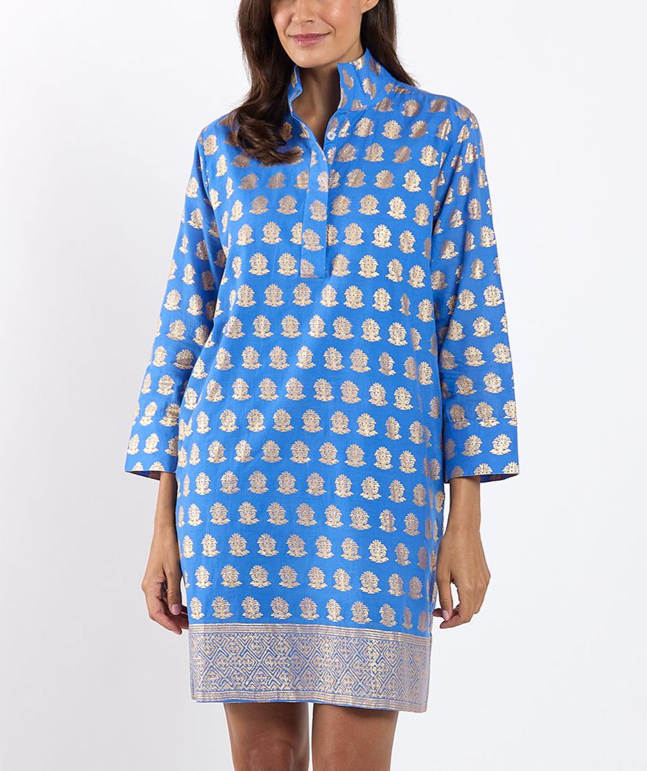 Royal Blue Gold Print Tunic Helen Dress