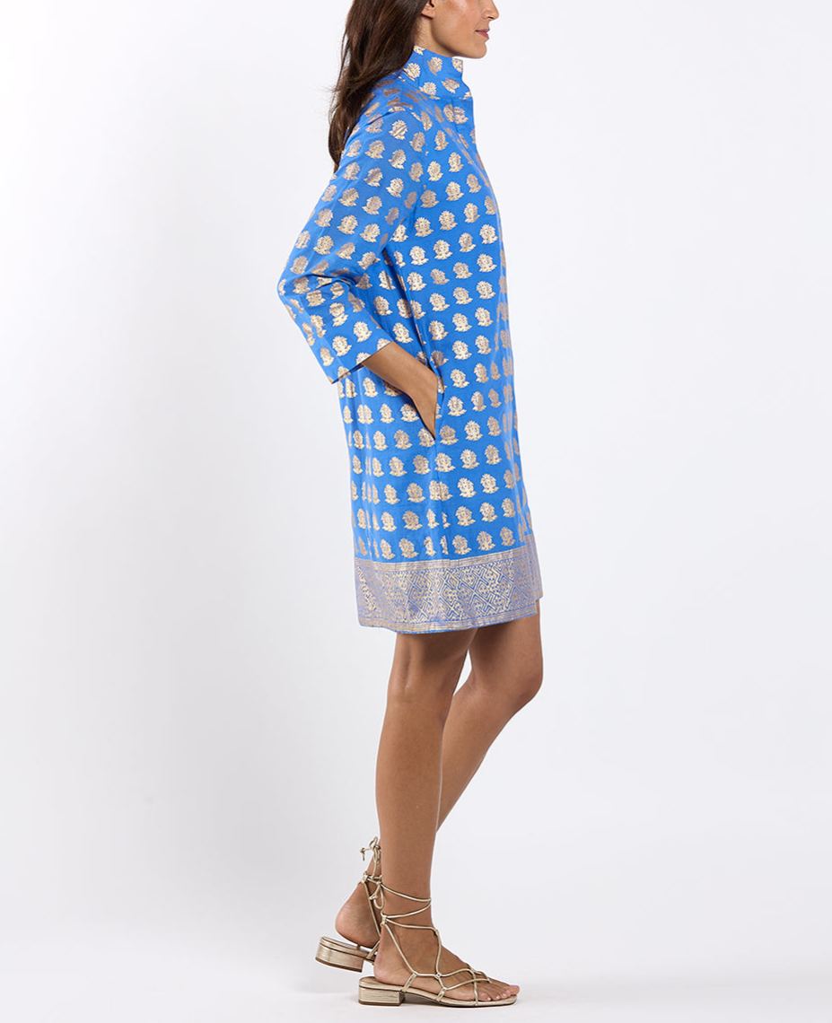 Royal Blue Gold Print Tunic Helen Dress