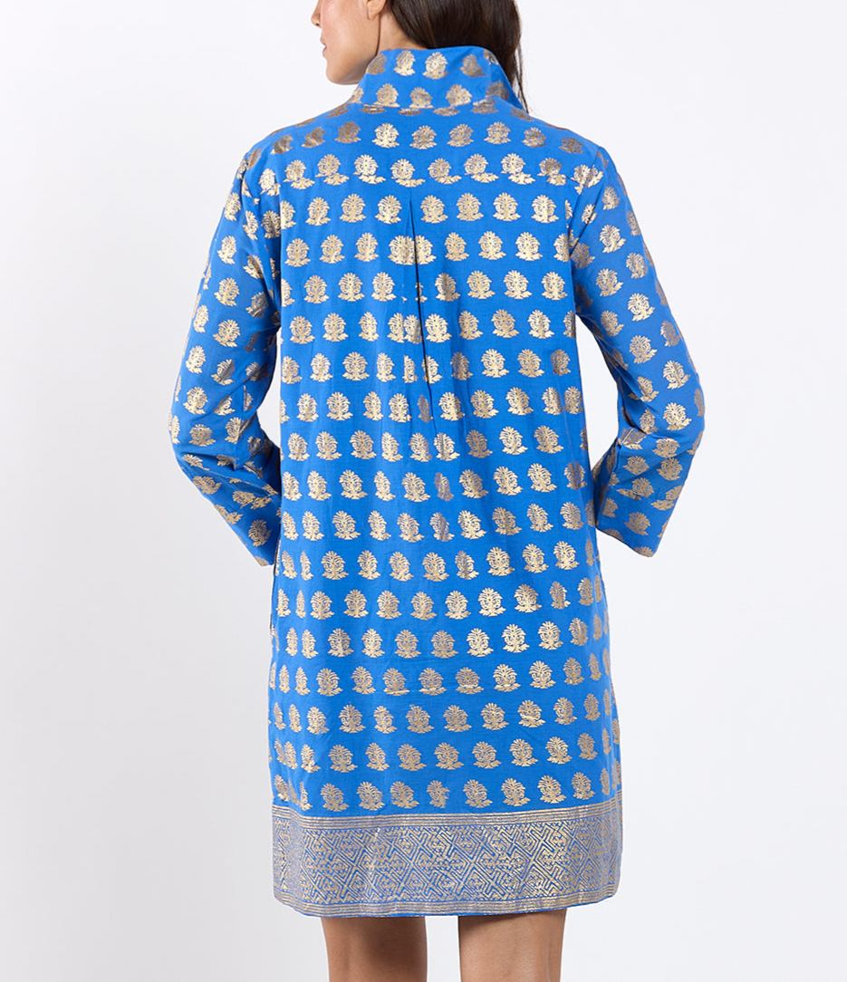 Royal Blue Gold Print Tunic Helen Dress