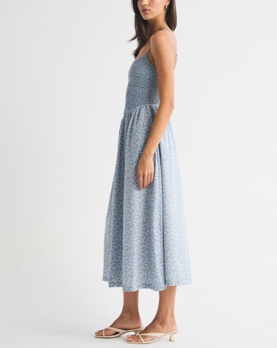 Sydney Smocked Dipped-Waist Midi Dress