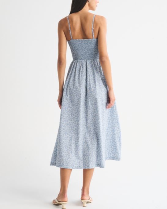 Sydney Smocked Dipped-Waist Midi Dress