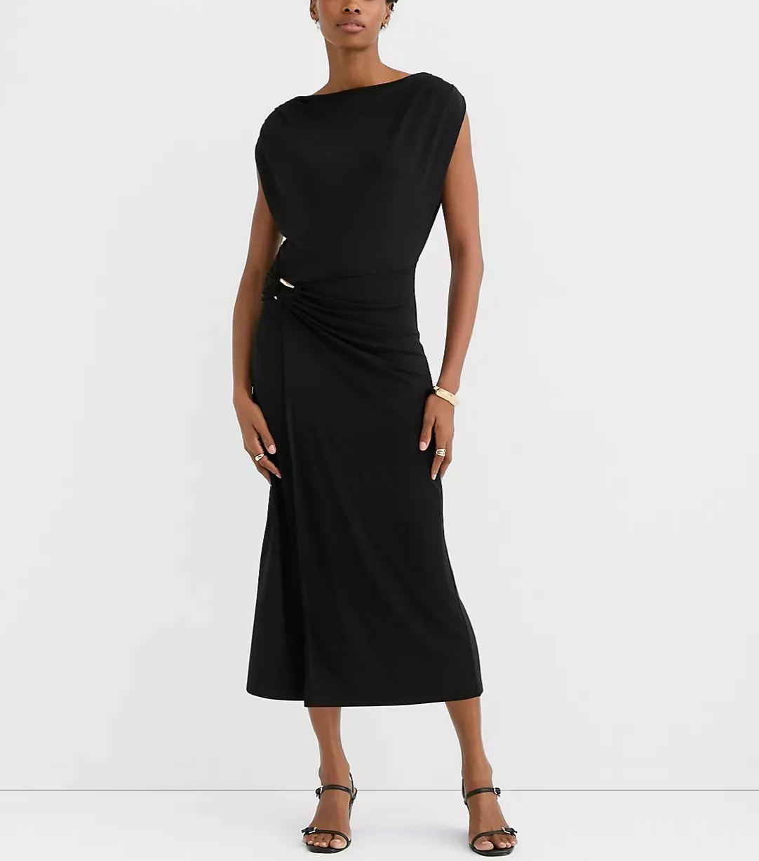 Metallic Ring Wrap Midi Dress