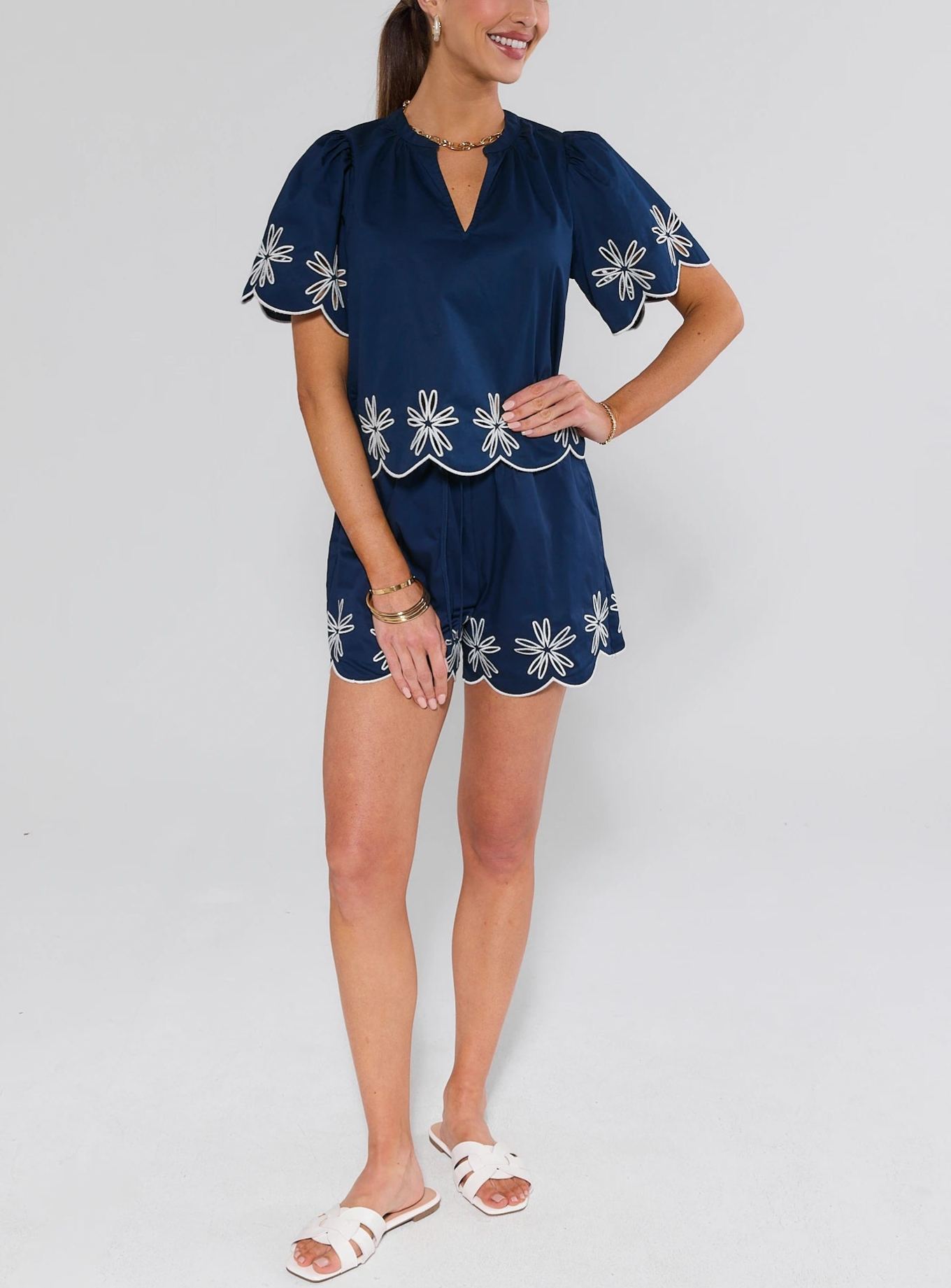 Navy Embroidered Trim Set