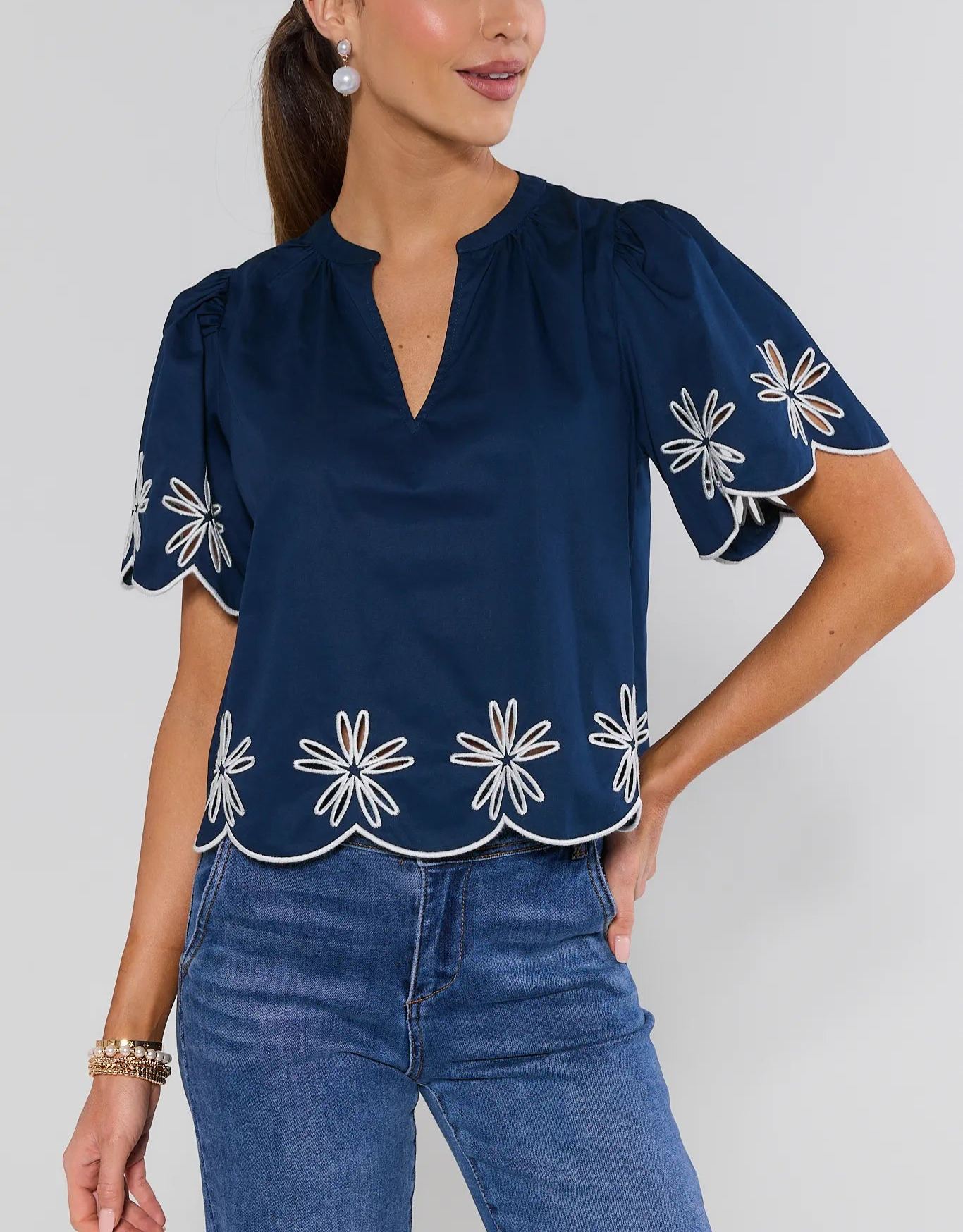 Navy Embroidered Trim Set