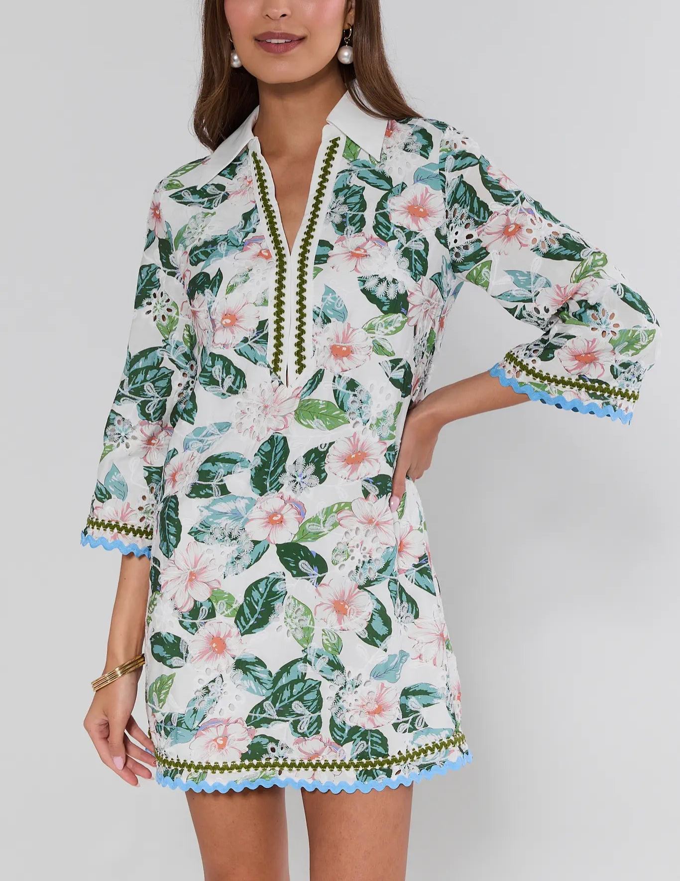 White Floral Eyelet Short Dress