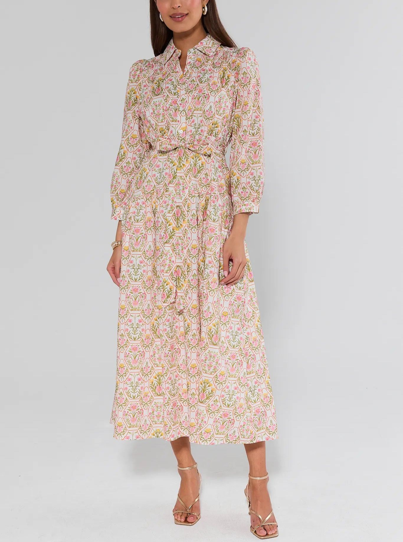 Pink Floral Midi Dress