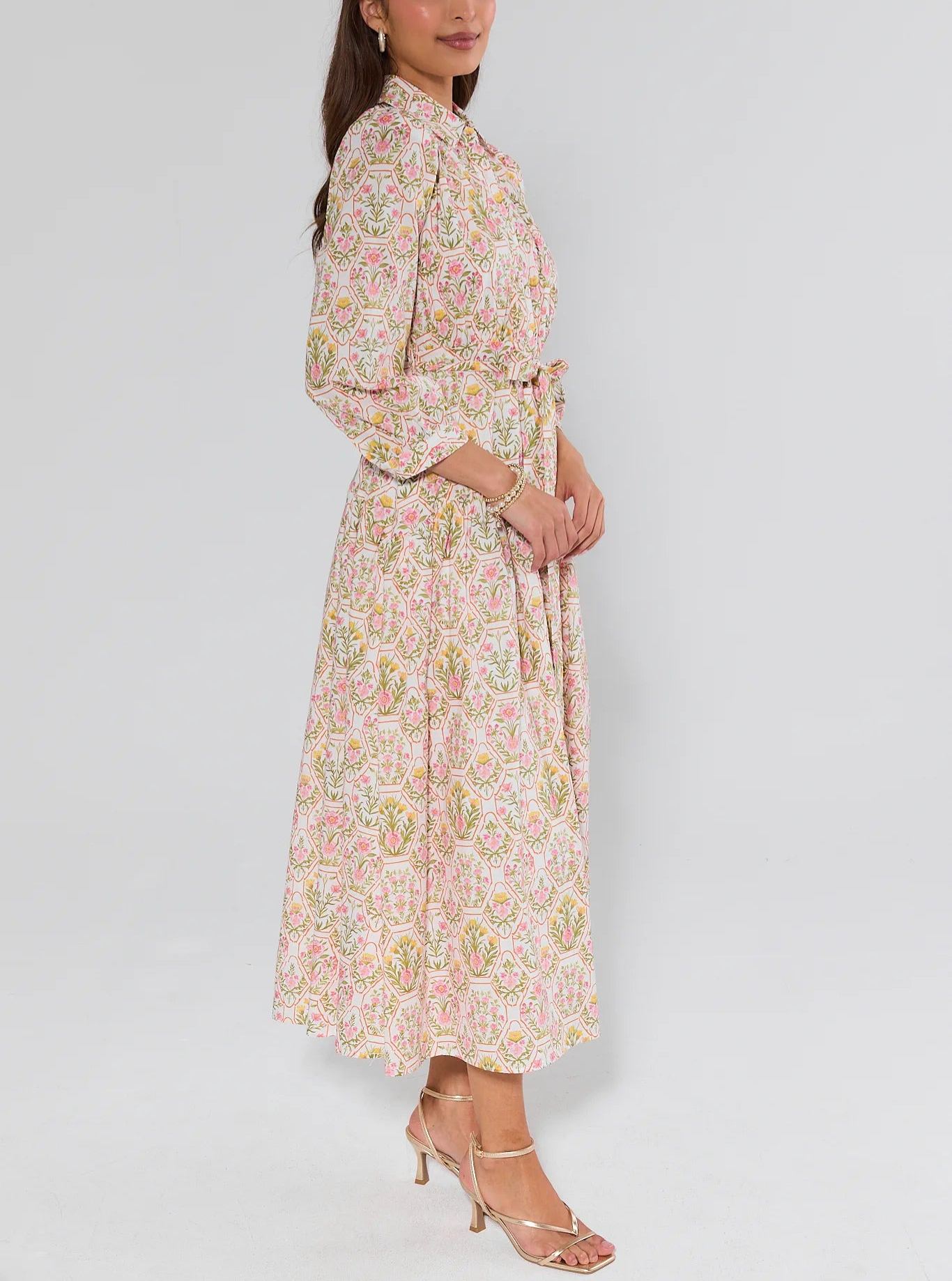 Pink Floral Midi Dress