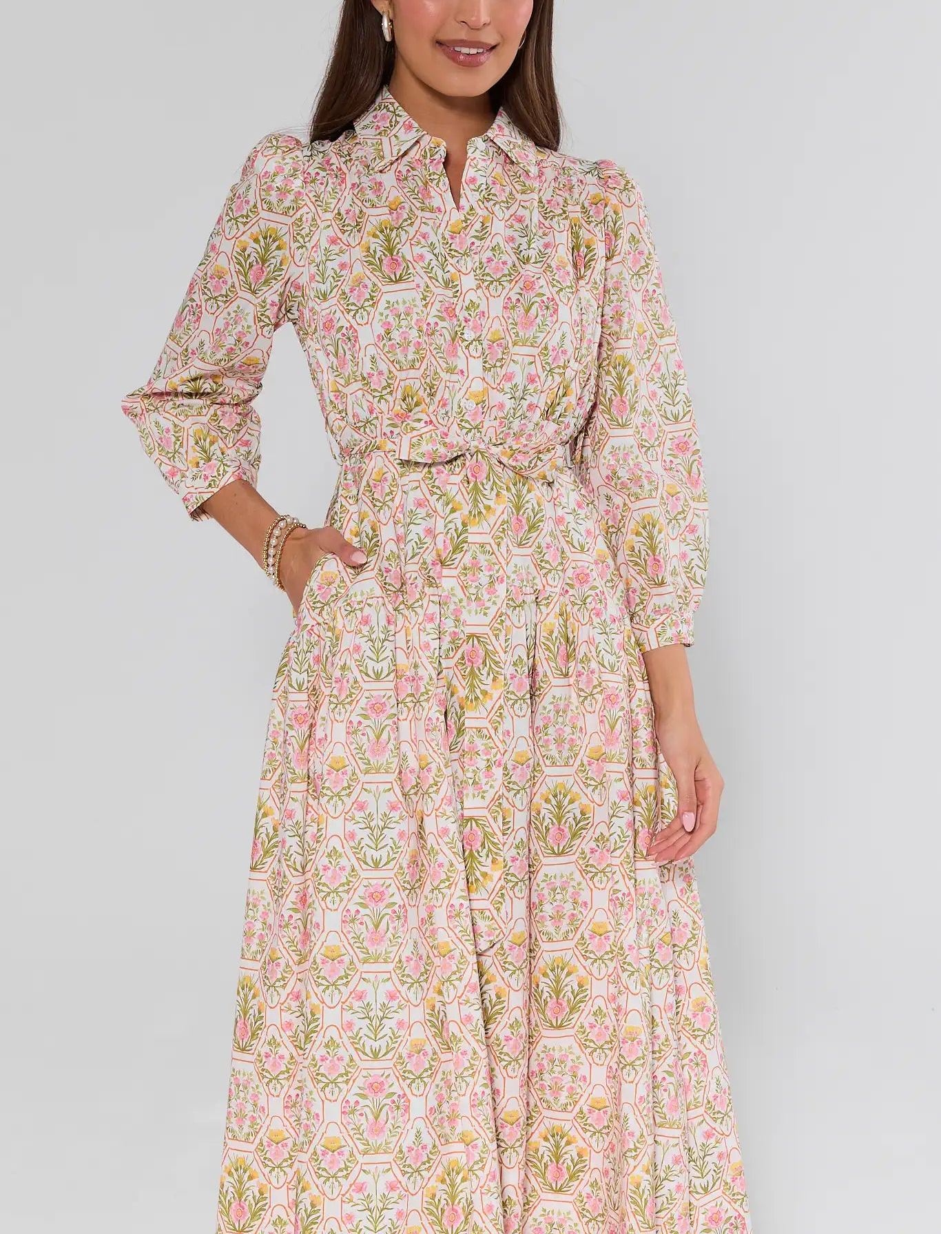 Pink Floral Midi Dress