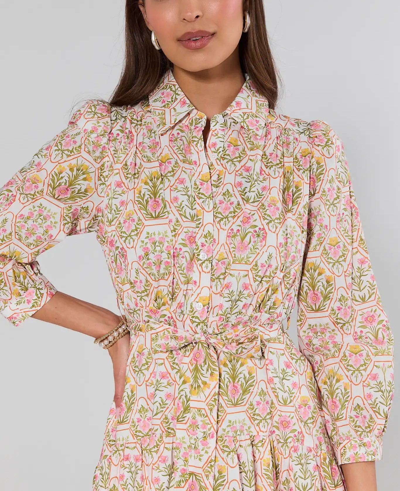 Pink Floral Midi Dress