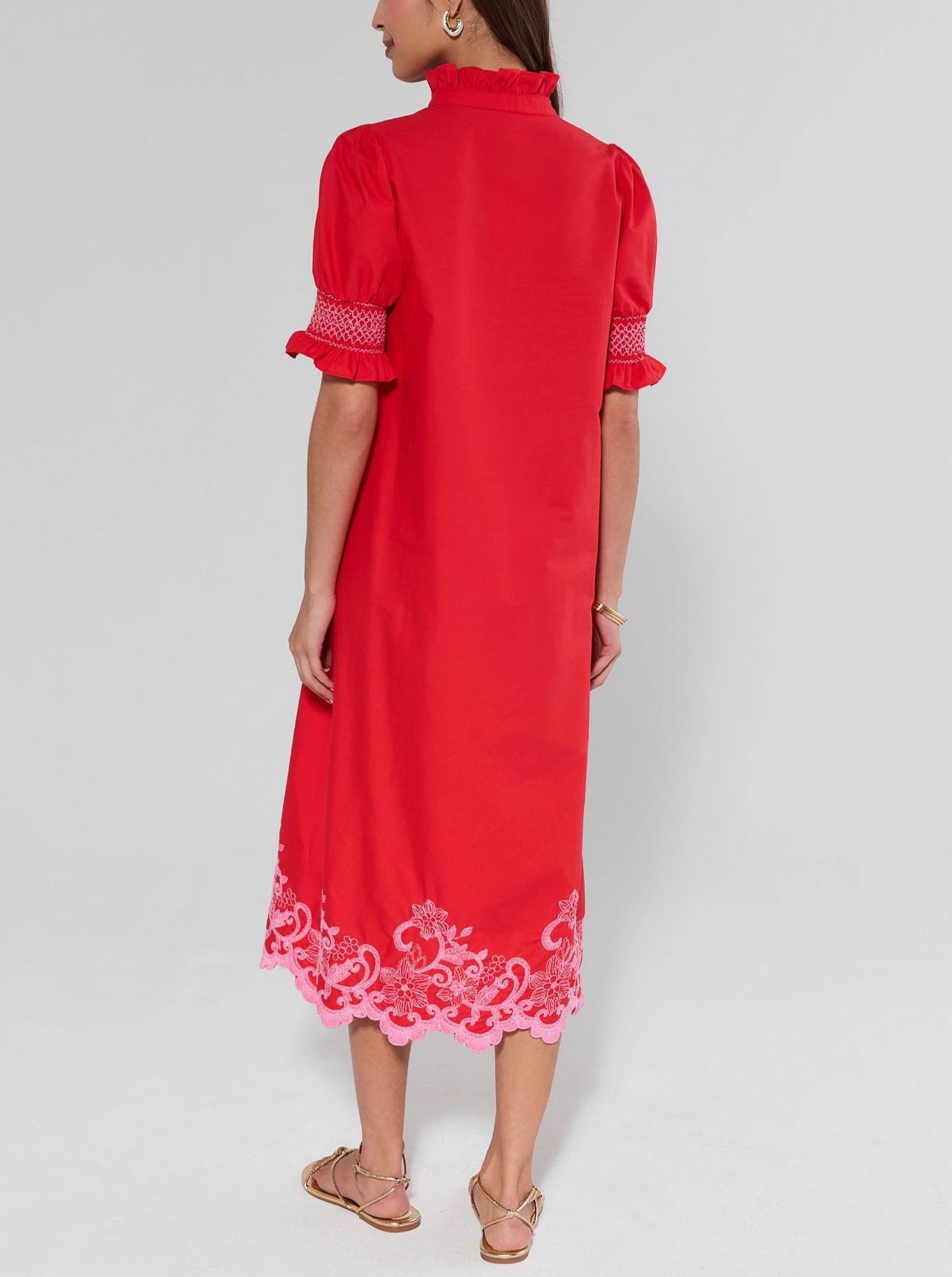 Elegant Red Embroidered Midi Dress