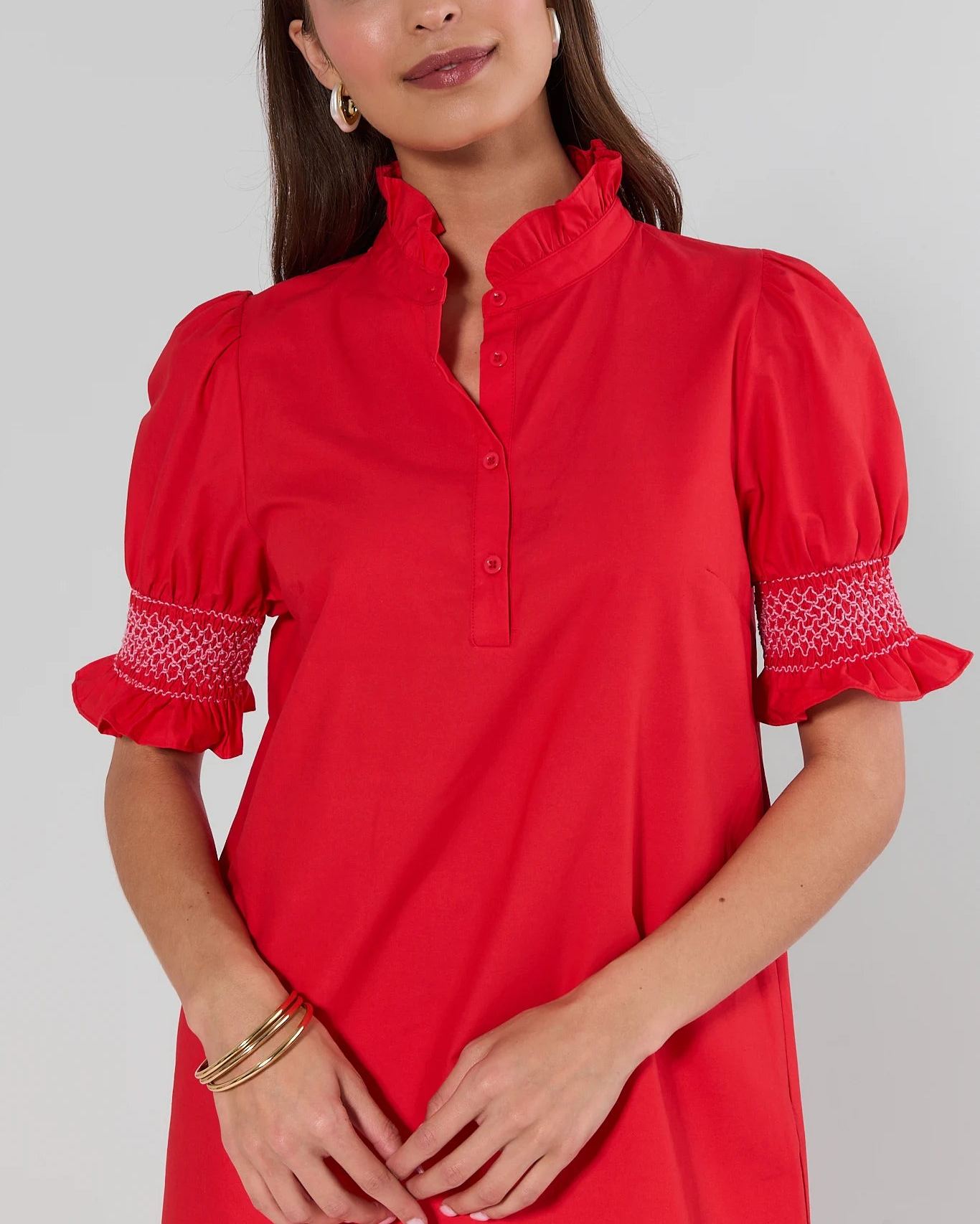 Elegant Red Embroidered Midi Dress