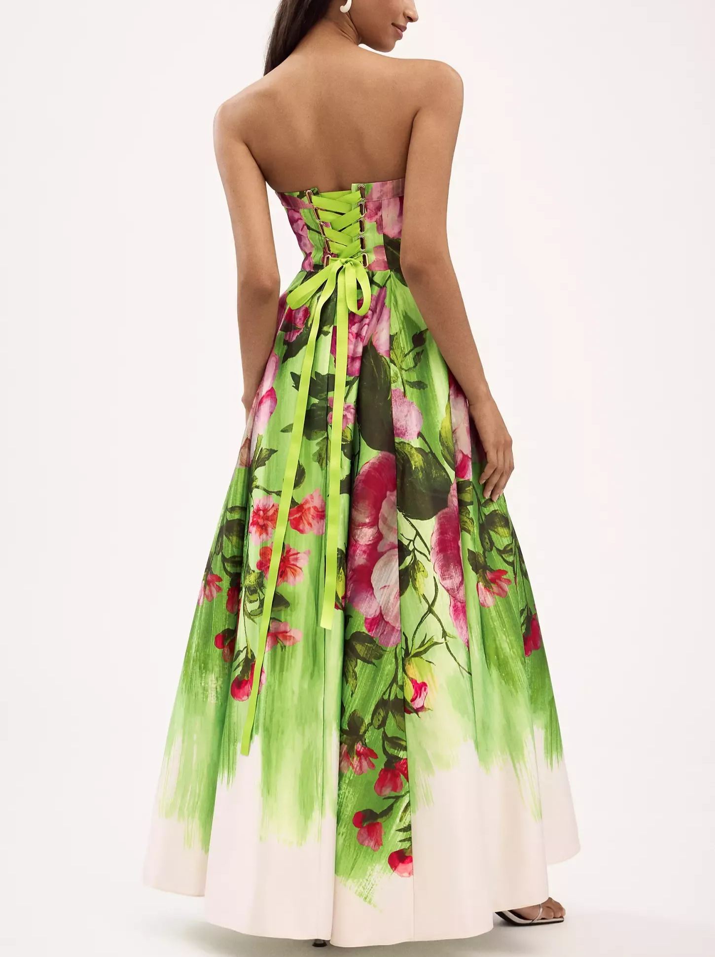 Strapless Printed Satin A-Line Maxi Dress