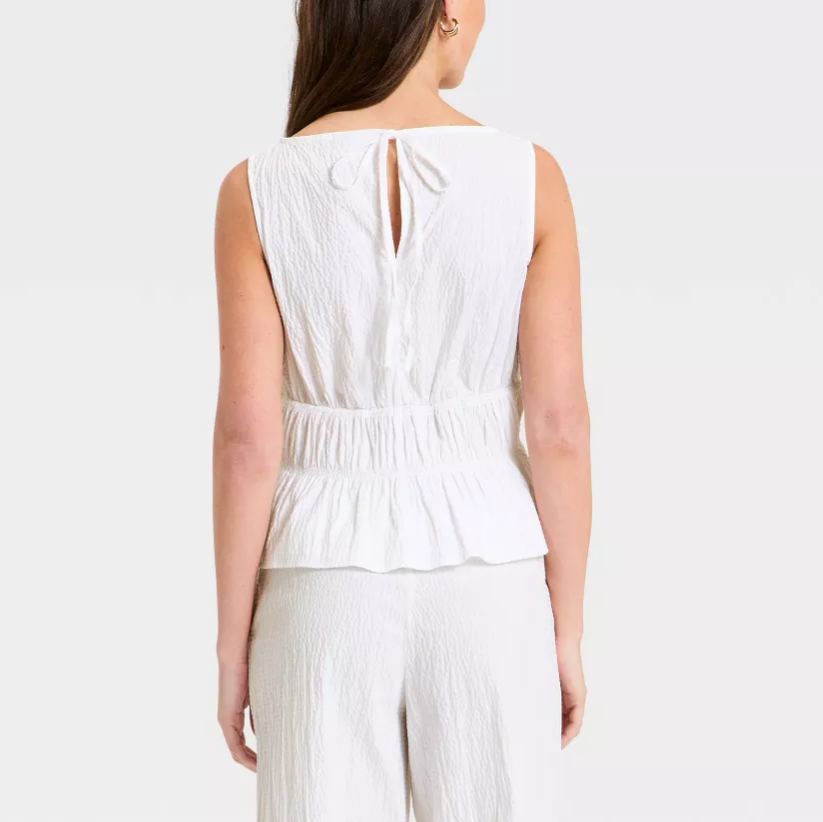 Elegant White Peplum Top & Wide-Leg Pants Set