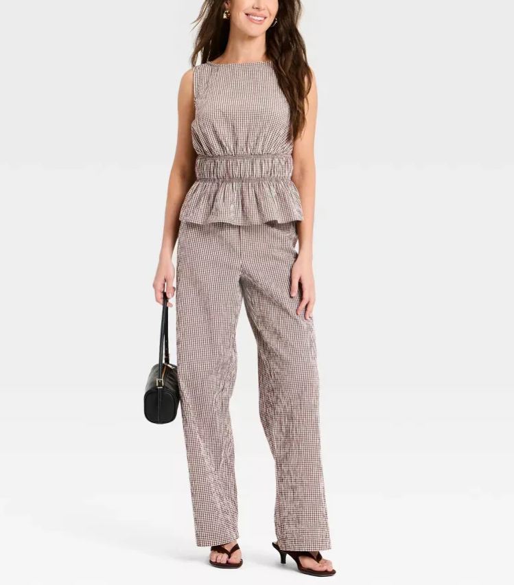Elegant White Peplum Top & Wide-Leg Pants Set